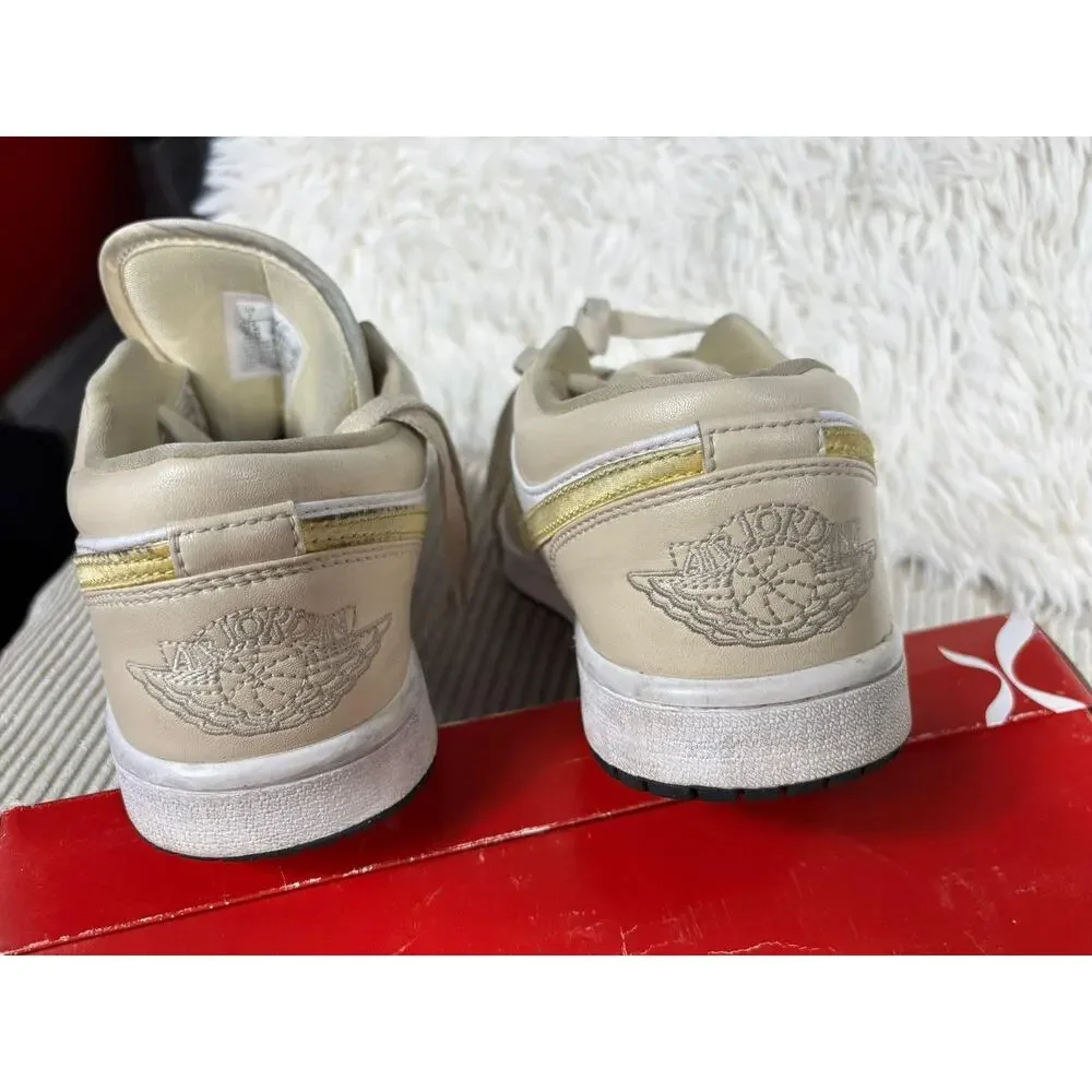 Nike Air Jordan 1 Retro Palm Tree Shoes Men 7 Beige White Gold Swoosh CK3022-107